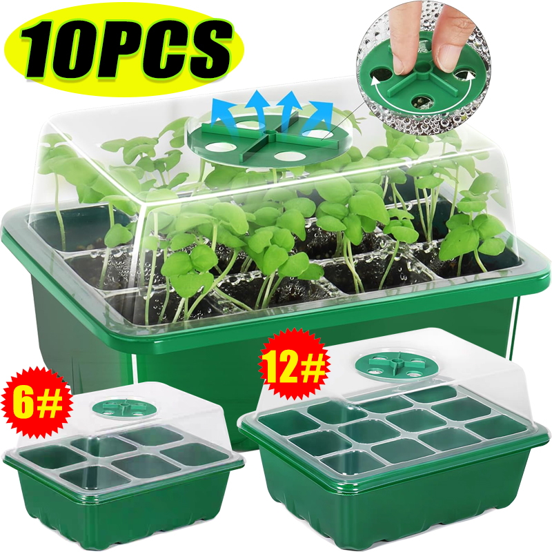 Dome Propagation Kit - ชุดเพาะเมล็ดพร้อมถาดเพาะ 6/12 ช่อง พร้อมฝาครอบปรับความชื้นได้ ฐานเรือนกระจกขนาดเล็ก สำหรับเพาะเมล็ด